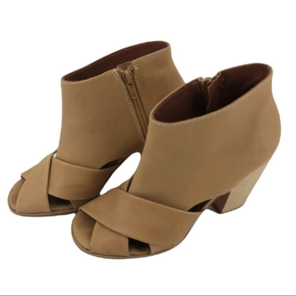 Rachel Comey Tan leather heeled ankle booties peep toe cross cross  7 - Picture 1 of 16